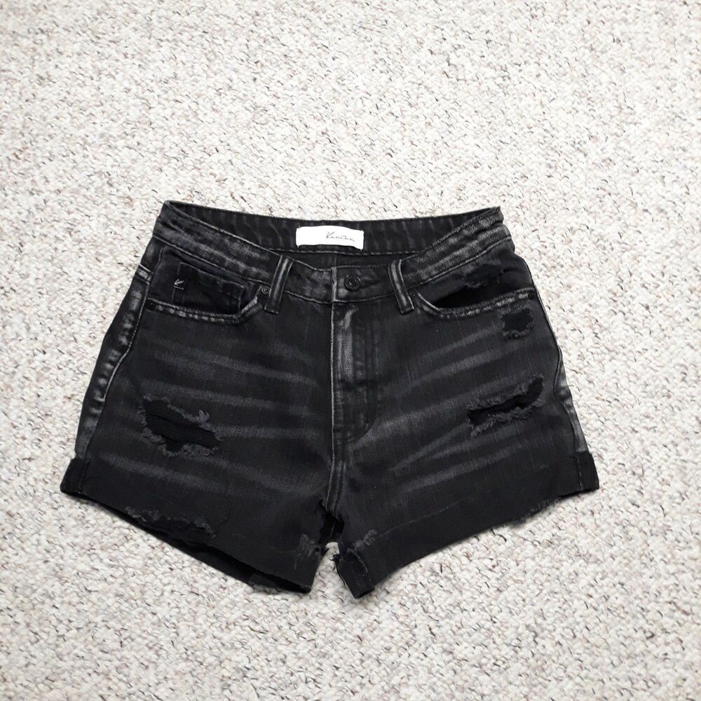 KanCan Mid-Rise Distressed Cuffed Denim Shorts Black XS
